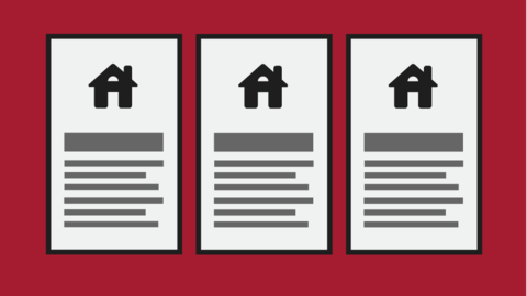 Icon showing the cards arranged in a row, each with a home icon followed by lines representing text.