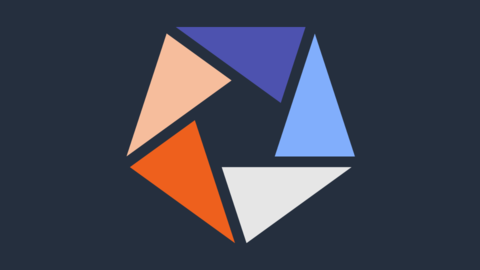 Five multi-colored triangles arranged to form a circular shape.