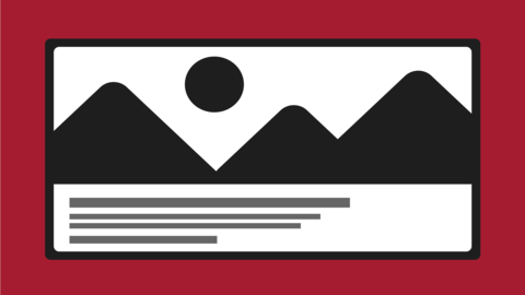 Icon showing shapes of hills and the sun representing an image followed by lines representing text.