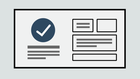 Illustration of a web layout with checkmarks, content blocks, and interface elements representing accessibility and usability features